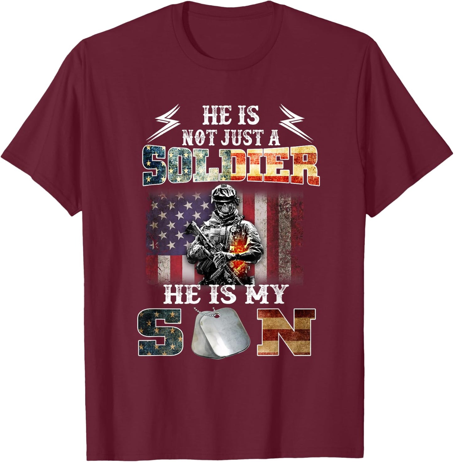 Proud Soldier Army Parents Mom Dad He is My Son Flag Gift T-Shirt - T-Shirt | Maroon