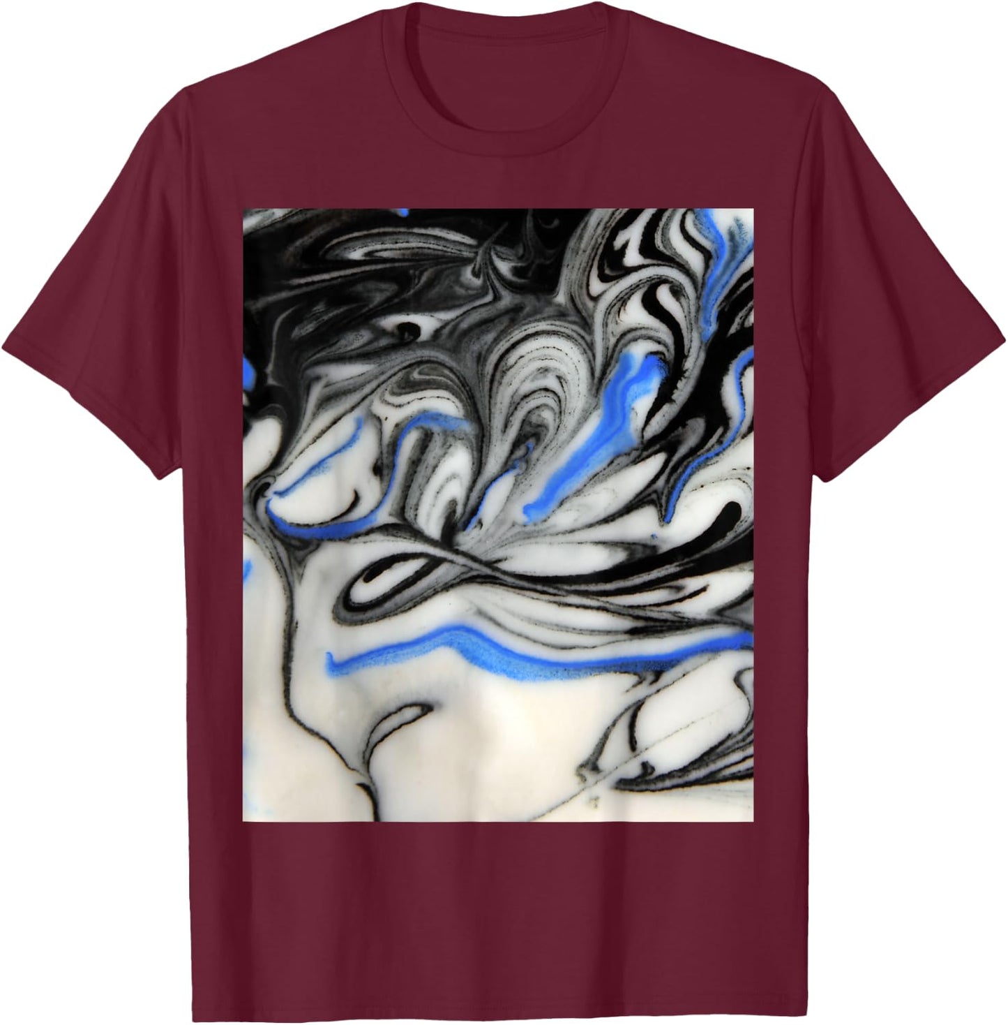 Black Blue & White Liquid Swirl Marble Spiral Trippy Marble T-Shirt - T-Shirt | Maroon