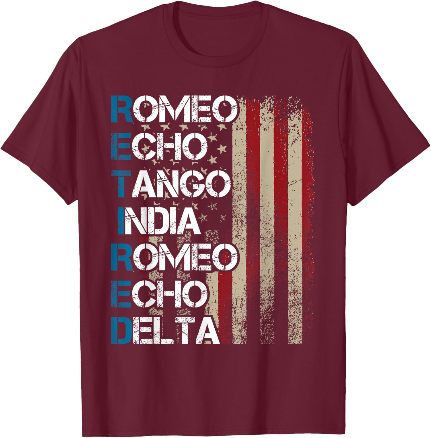 Phonetic Alphabet Retired Veteran Retirement Army Military T-Shirt - T-Shirt | Maroon