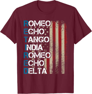Phonetic Alphabet Retired Veteran Retirement Army Military T-Shirt - T-Shirt | Maroon