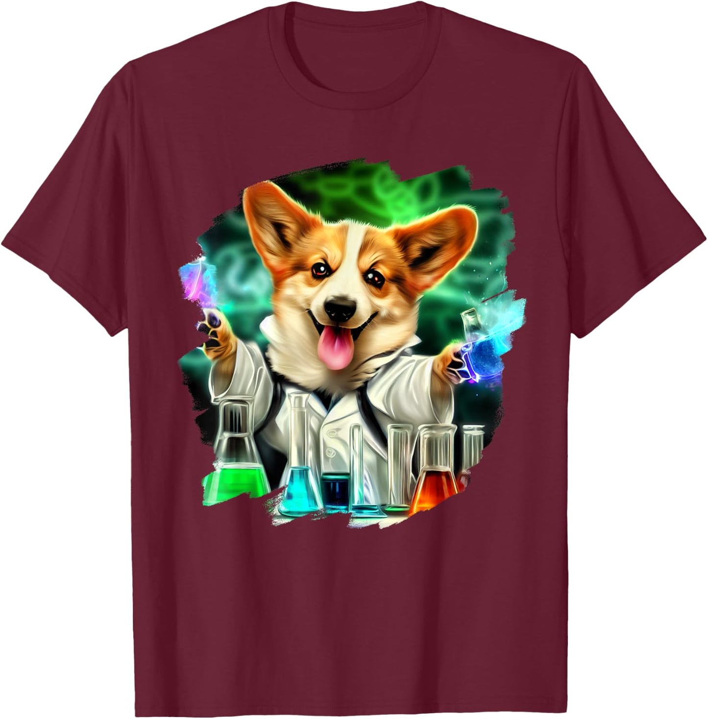 Corgi Mad Scientist Dog Mixing Chemicals Chemistry Science T-Shirt - T-Shirt | Maroon