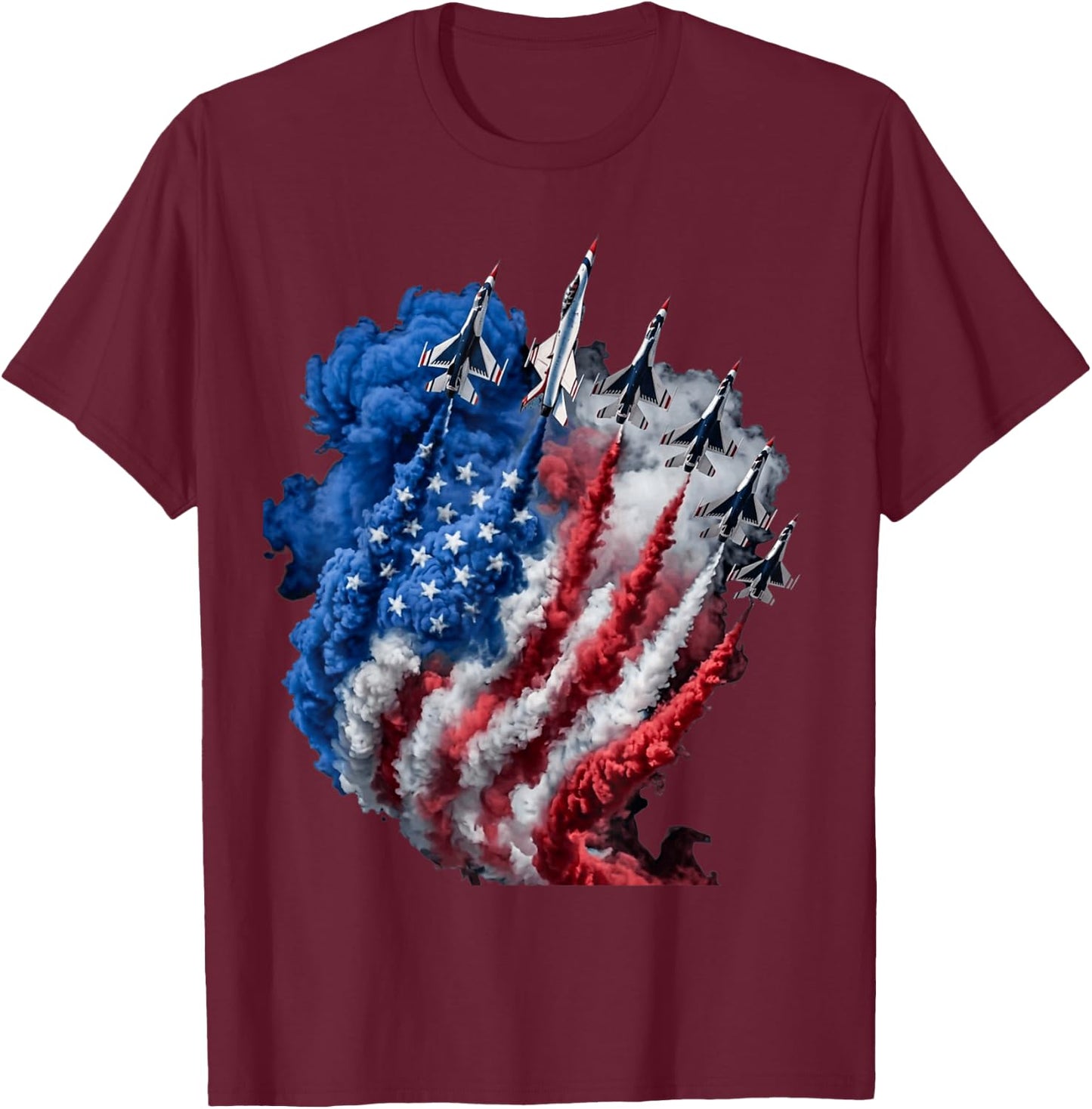 Fighter Jet American Flag 4th of July Patriotic Men Women T-Shirt - T-Shirt | Maroon