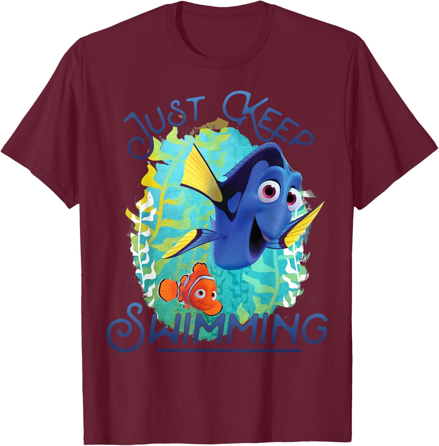 Disney Pixar Finding Dory Just Keep Swimming Ocean Logo T-Shirt - T-Shirt | Maroon