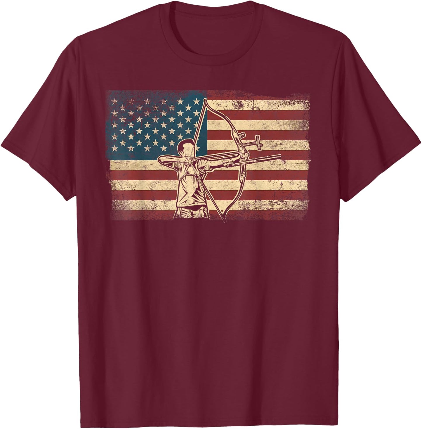 Archery Bow Archer Usa American Flag Vintage Compound Bow T-Shirt - T-Shirt | Maroon