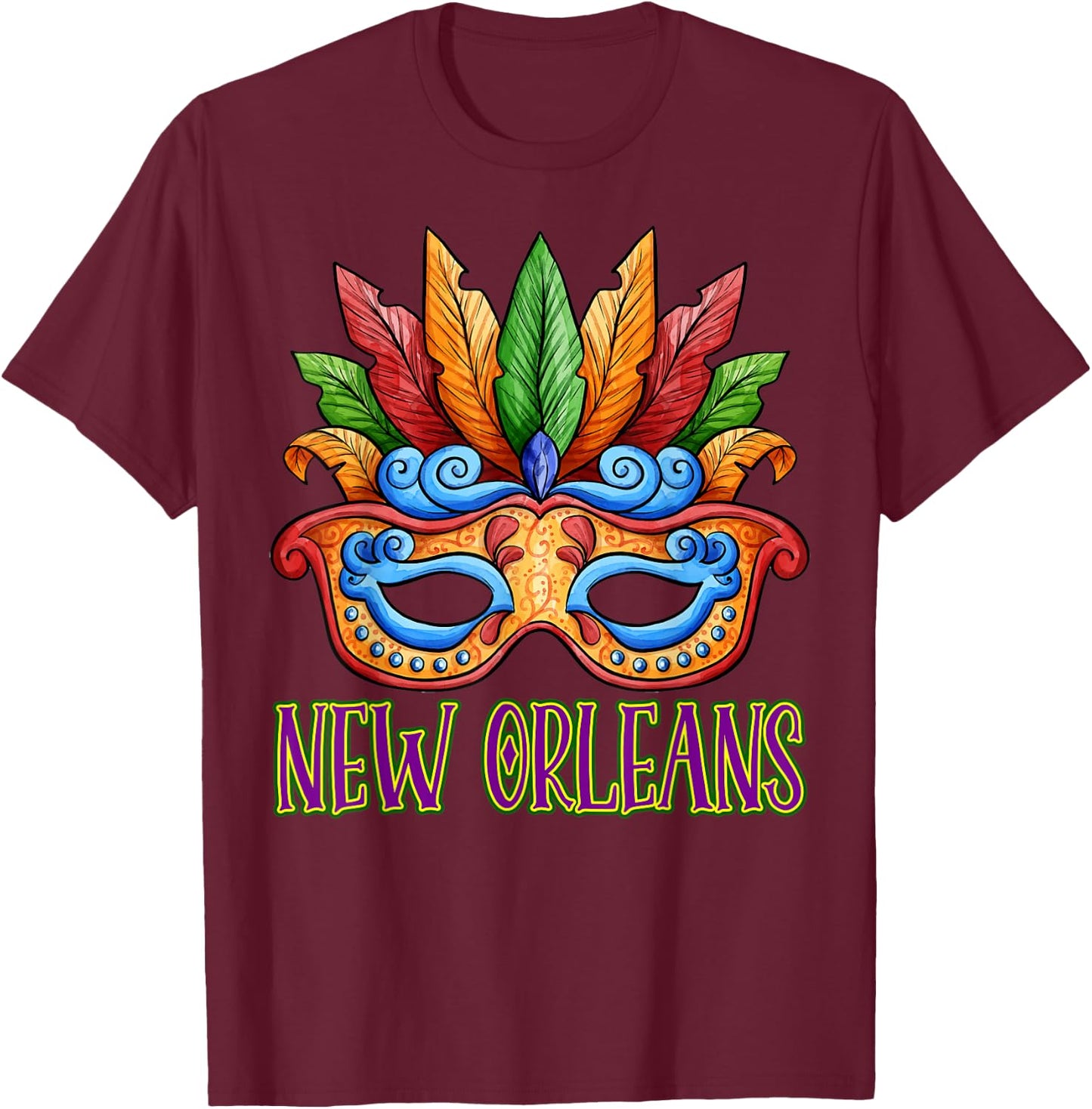 New Orleans Mardi Gras Souvenir Mask 2022 Men Women T-Shirt - T-Shirt | Maroon