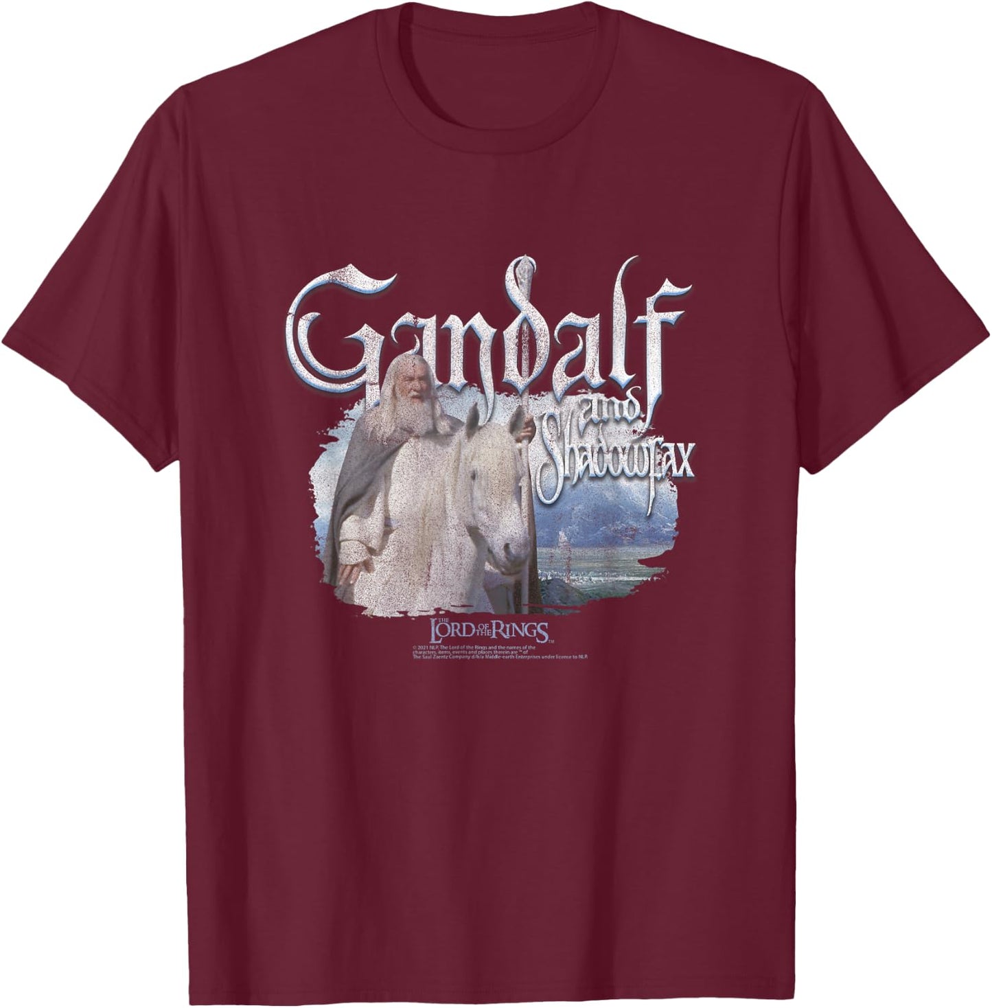 The Lord of The Rings Gandalf & Shadowfax Fantasy Movie T-Shirt - T-Shirt | Maroon