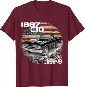 American Flag 1967 C10 67 Truck Vintage Silhouette Classic T-Shirt - T-Shirt | Maroon