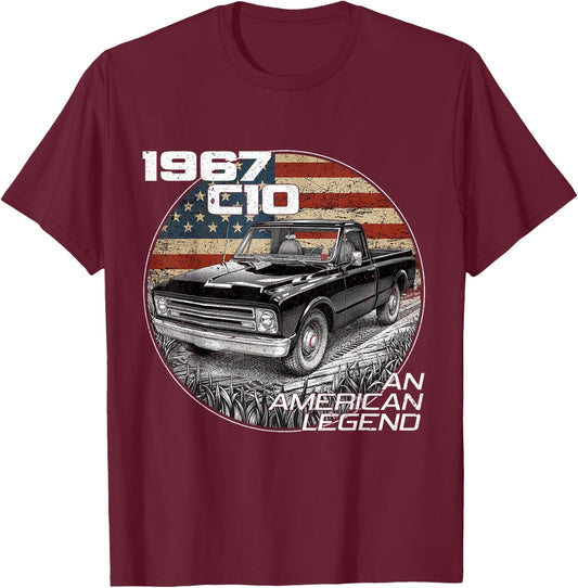 American Flag 1967 C10 67 Truck Vintage Silhouette Classic T-Shirt - T-Shirt | Maroon