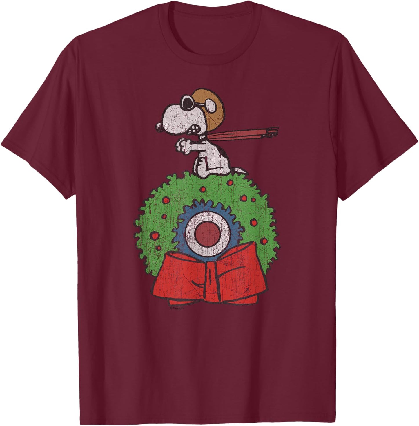 Peanuts Holiday Snoopy Target Wreath T-Shirt - T-Shirt | Maroon