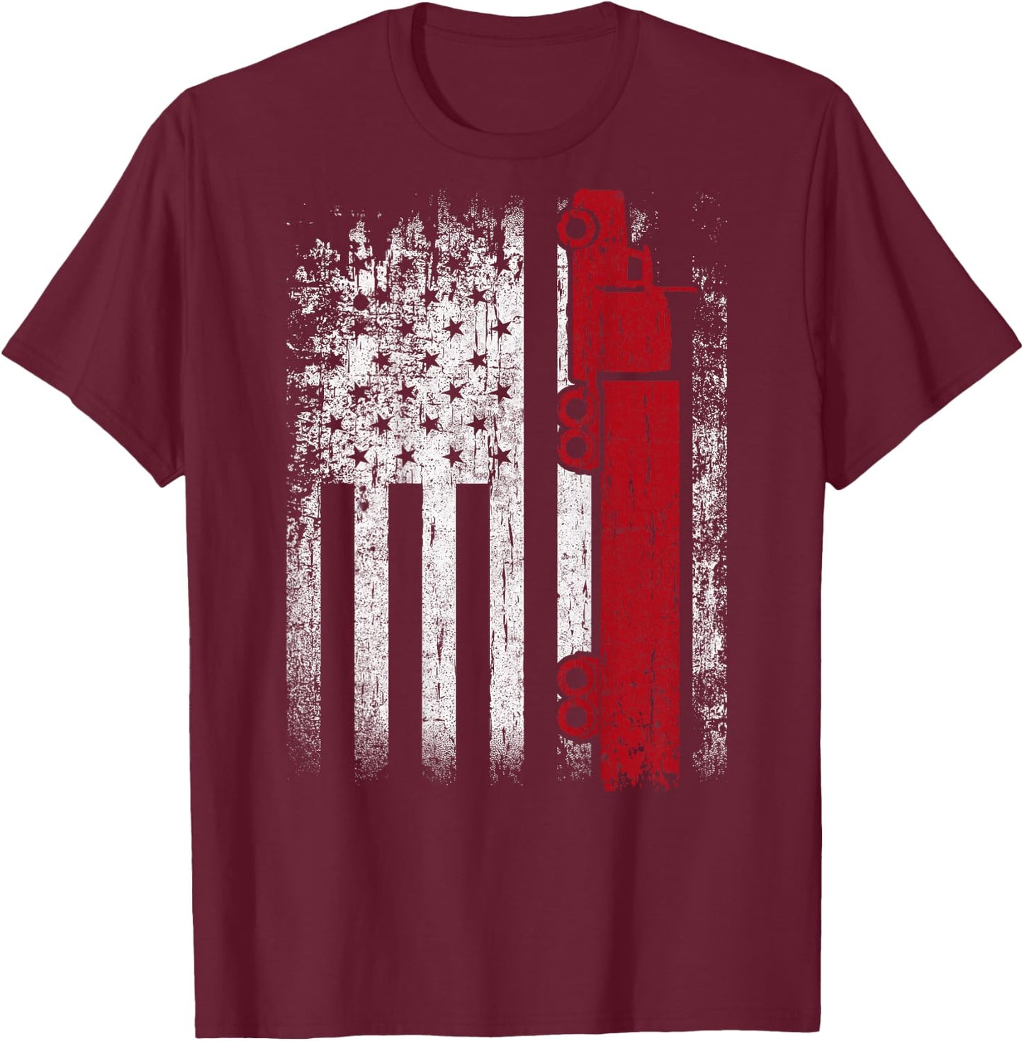Distressed American Flag Truck Driver Design On Back T-Shirt - T-Shirt | Maroon