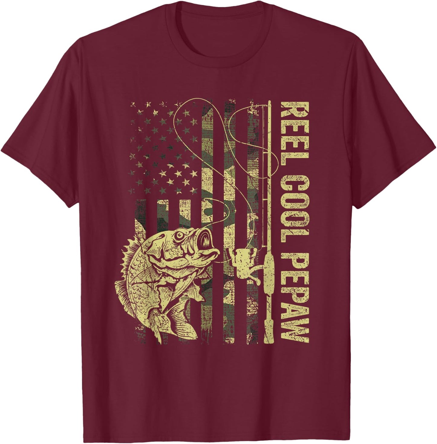 Reel Cool Pepaw Camouflage American Flag Fathers Day Men T-Shirt - T-Shirt | Maroon