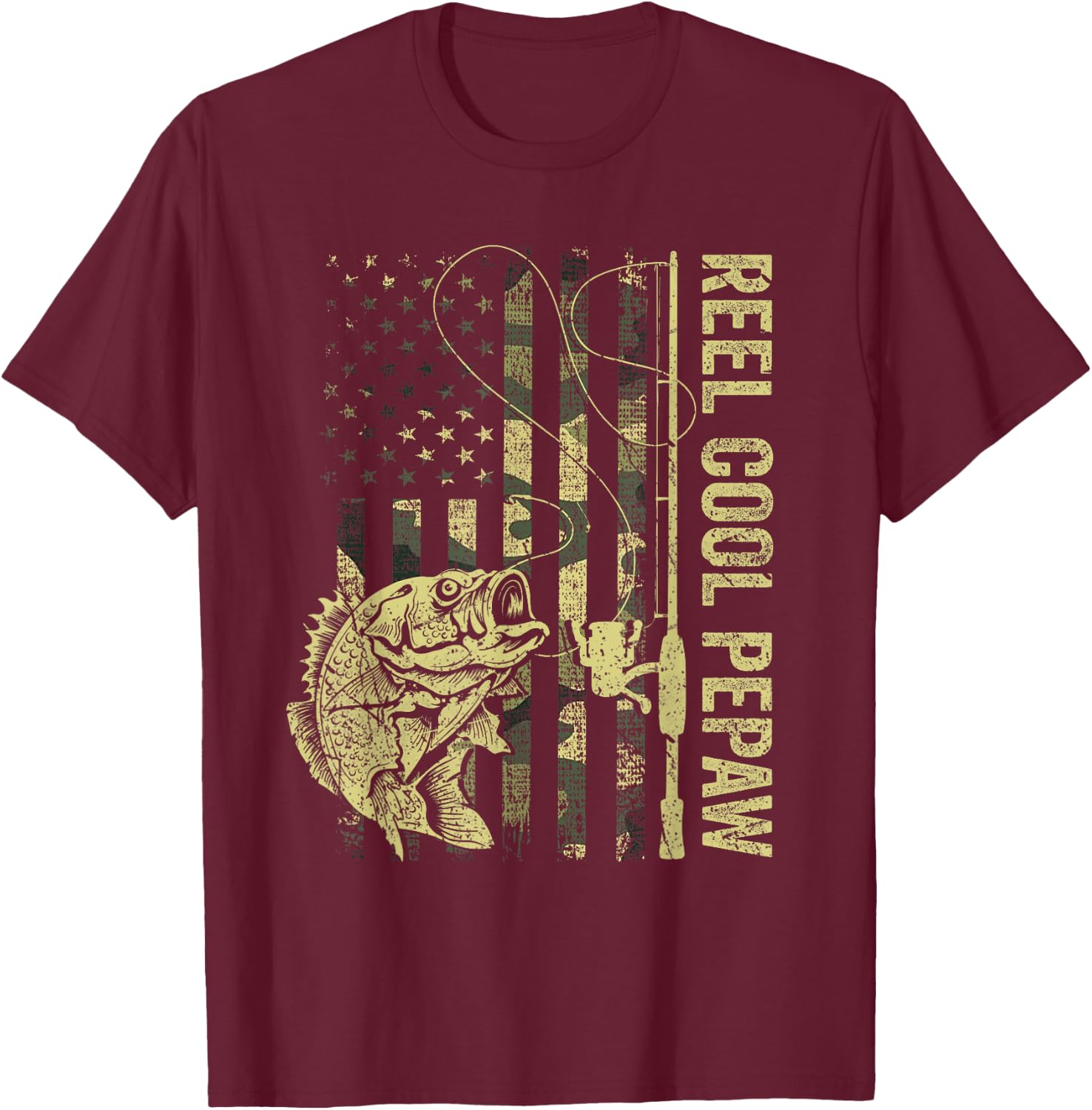Reel Cool Pepaw Camouflage American Flag Fathers Day Men T-Shirt - T-Shirt | Maroon
