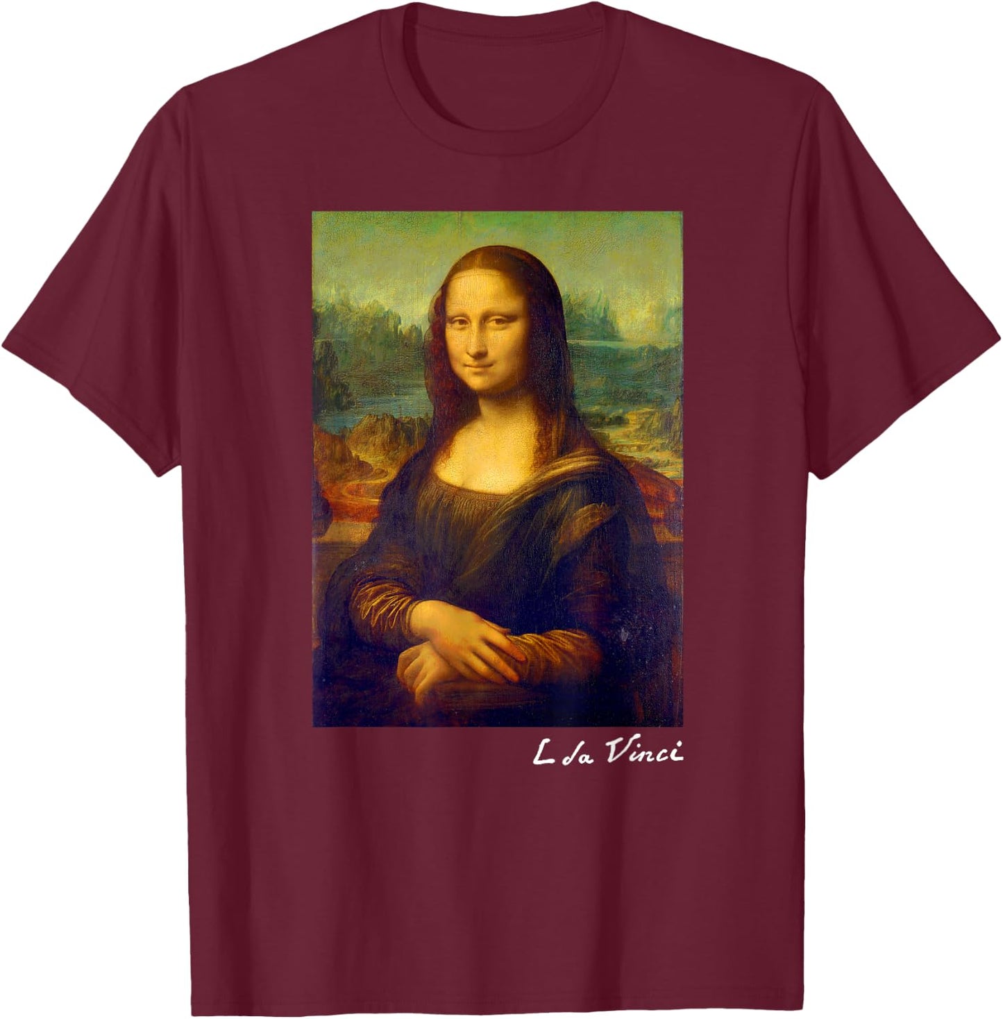 Famous Painting Mona Lisa Art of Leonardo da Vinci Artist T-Shirt - T-Shirt | Maroon