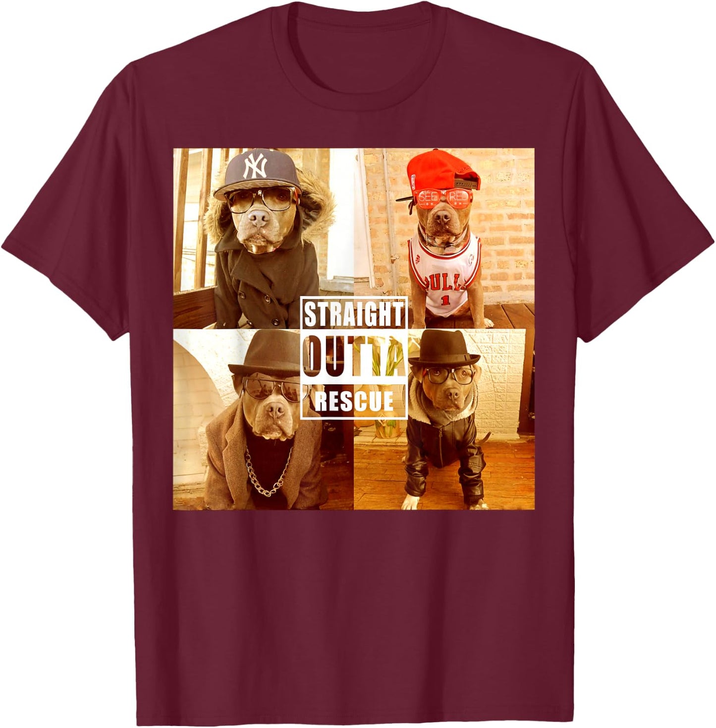 Pitbull Love Straight Outta Rescue Funny Pit Bull T-Shirt - T-Shirt | Maroon