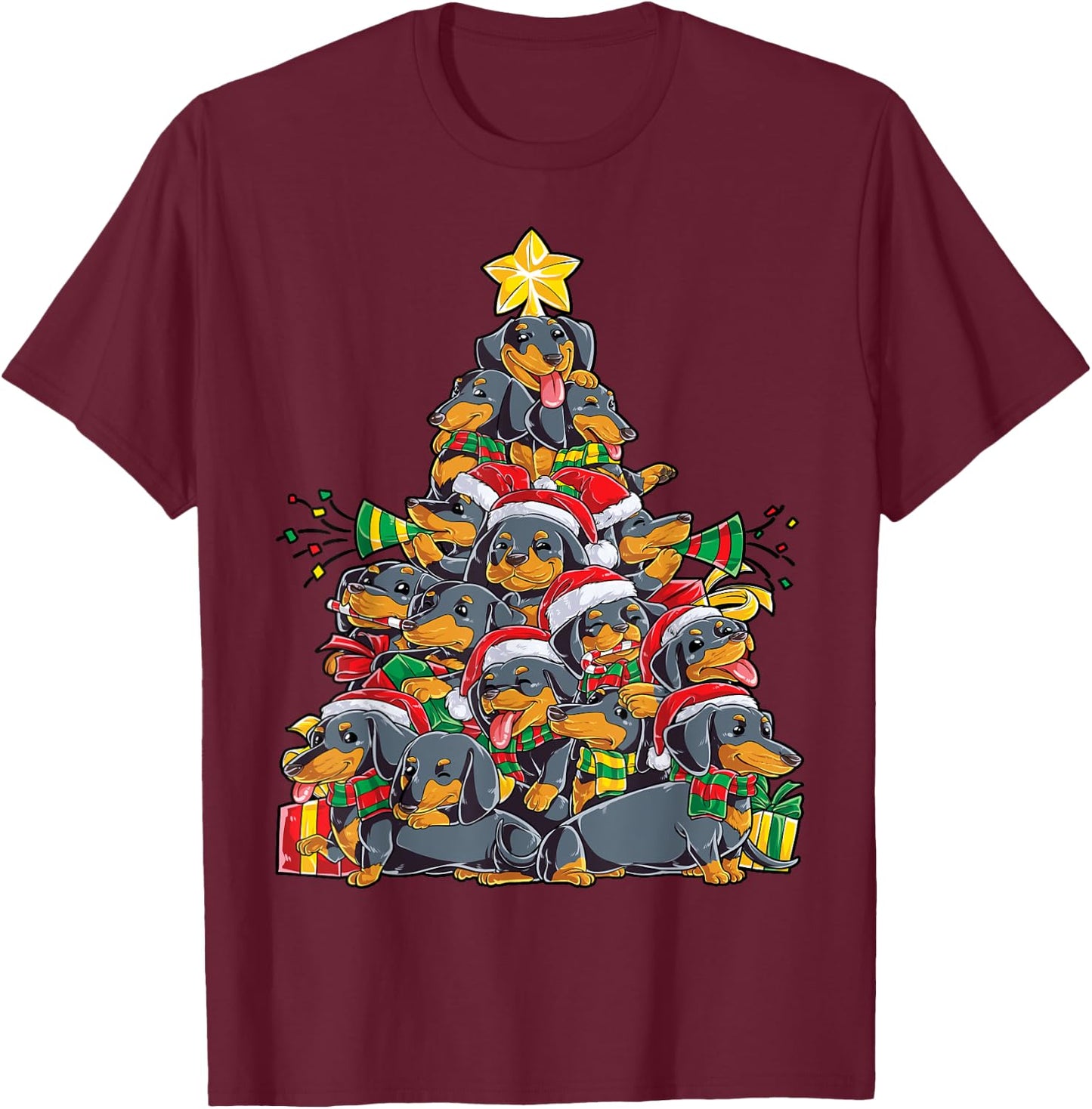 Dachshund Christmas Tree Dog Santa Xmas Boys Girls Dogmas T-Shirt - T-Shirt | Maroon