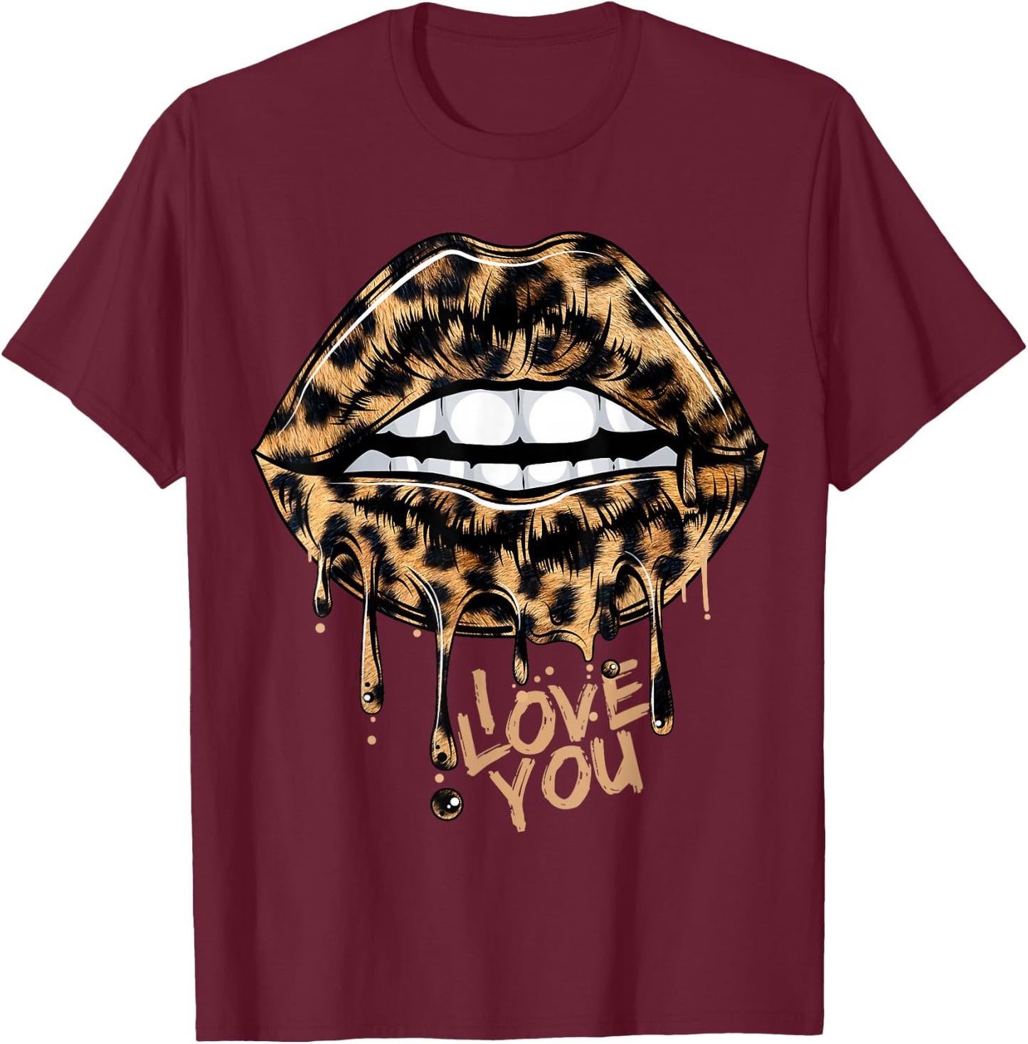 Sexy Lips Leopard Tongue Animal Print Leopard Print 2021 T-Shirt - T-Shirt | Maroon