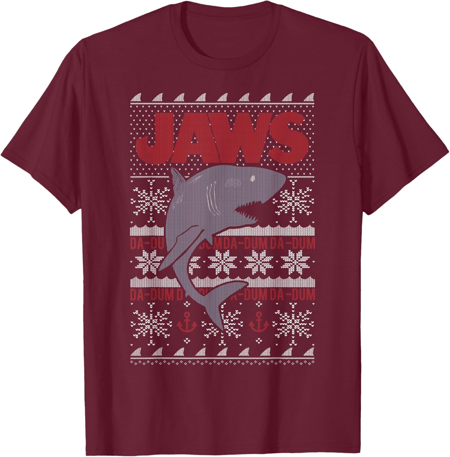 Jaws Dun Dun Shark Ugly Christmas Sweater T-Shirt - T-Shirt | Maroon