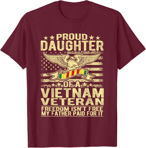Proud Daughter Of Vietnam Veteran US Flag Military Family T-Shirt - T-Shirt | Maroon