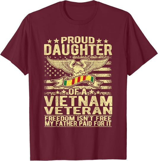 Proud Daughter Of Vietnam Veteran US Flag Military Family T-Shirt - T-Shirt | Maroon