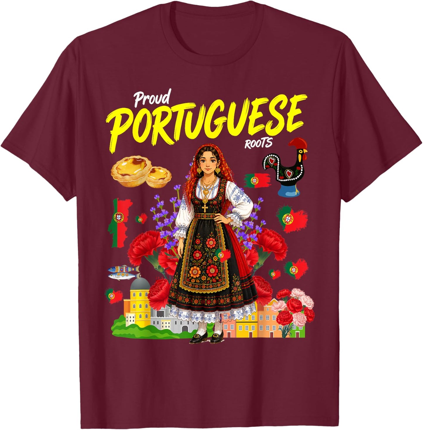 Portuguese Roots Idea for Girls Portuguesa Portugal Flag T-Shirt - T-Shirt | Maroon