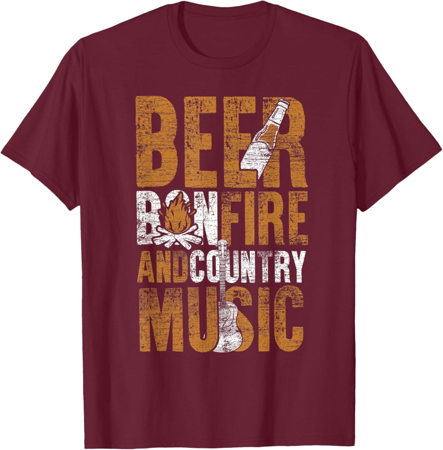 Cowboy Gift Beer Bonfire And Country Music Line Dance T-Shirt - T-Shirt | Maroon