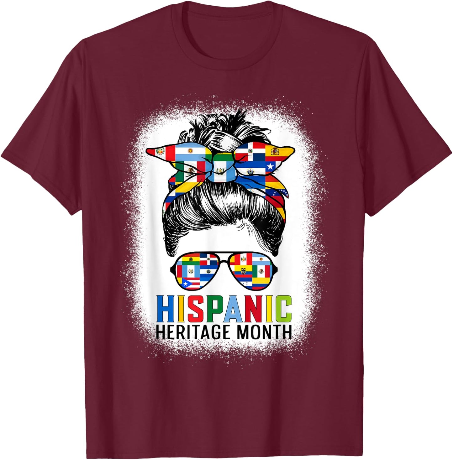 Hispanic Heritage Month Flags - Messy Bun Hispanic Women T-Shirt - T-Shirt | Maroon