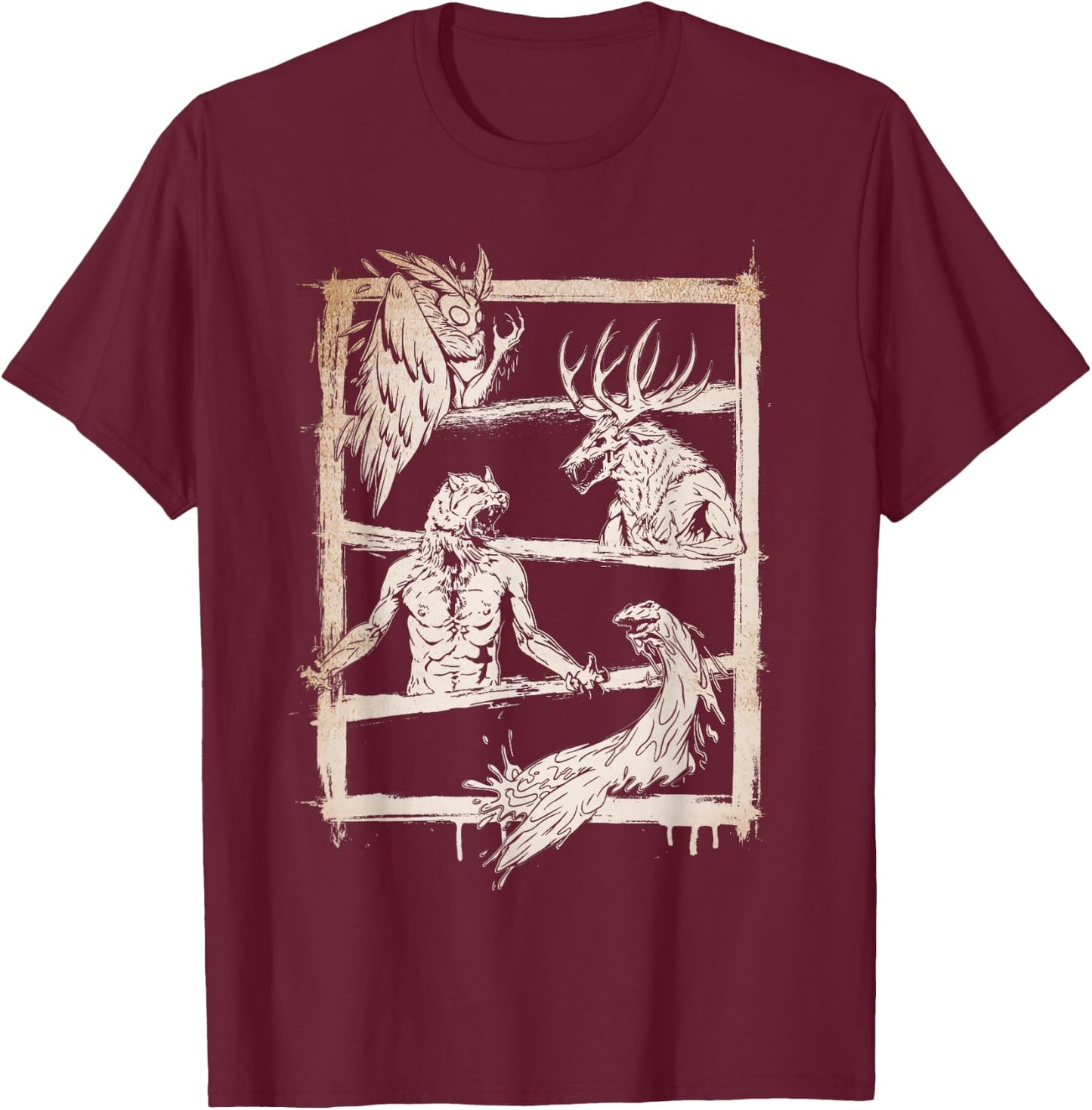 Cryptid Legends - Mothman, Wendigo, Dogman, Lake Monster T-Shirt - T-Shirt | Maroon