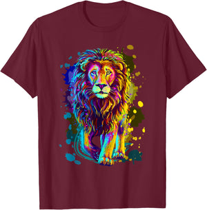 Cool Colorful Wild Lion Stylish T Shirt, Lion Graphic Design T-Shirt - T-Shirt | Maroon