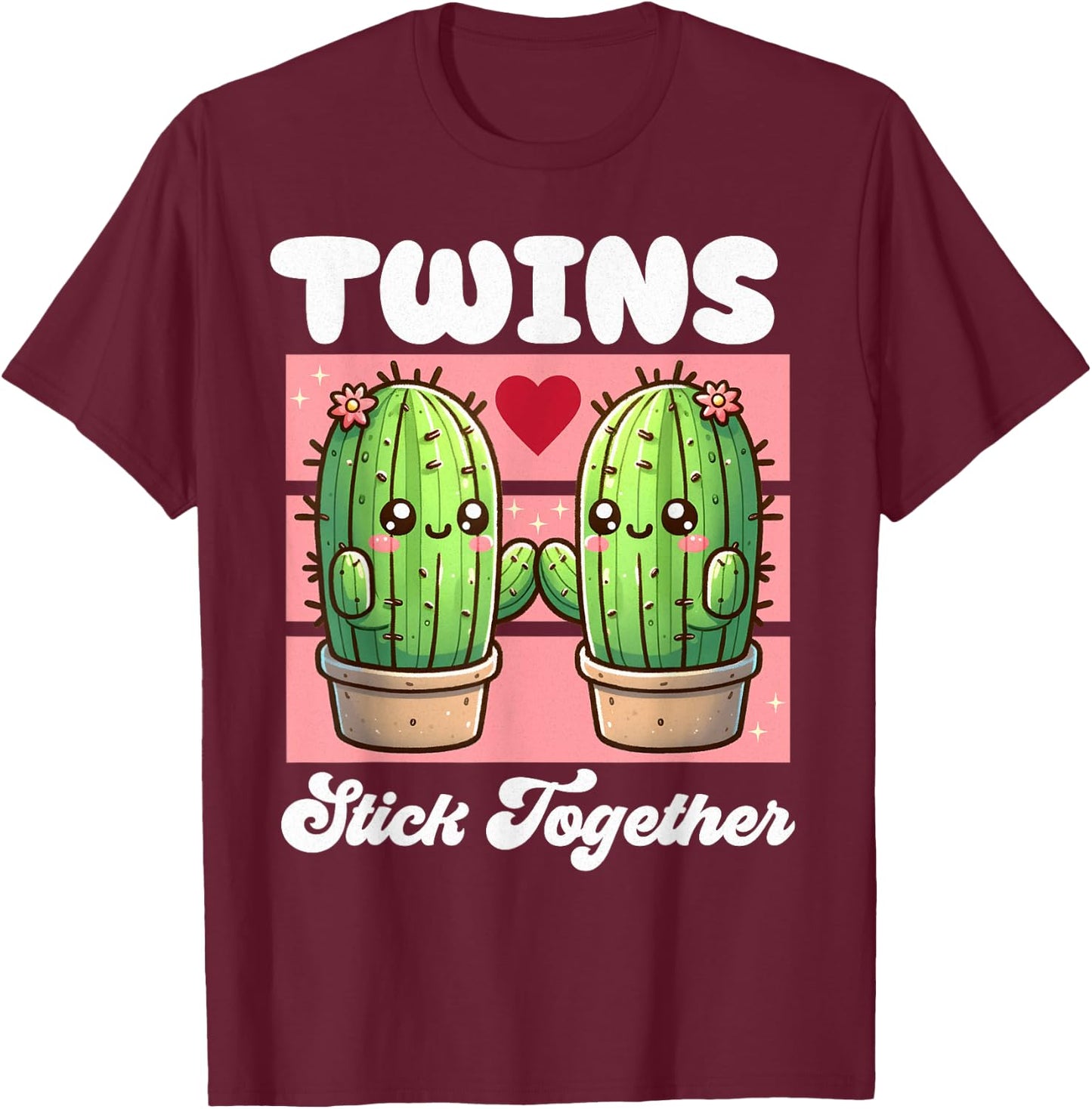 Matching Twin Cactus Twin Girls Tweens Twinning Succulent T-Shirt - T-Shirt | Maroon