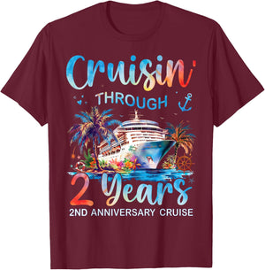 Cruisin Through 2 Years 2nd Anniversary Cruise Trip Couple T-Shirt - T-Shirt | Maroon