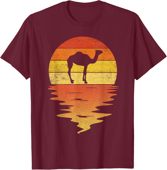 Vintage Camel Shirt 70s Vintage Retro Sunset Camel T-Shirt - T-Shirt | Maroon