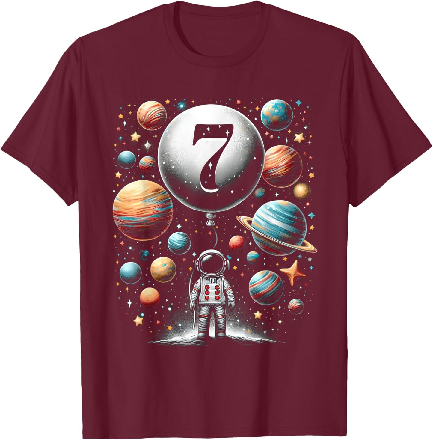 7 Seven Year Old Astronauts 7th Birthday Boys Space Geeks T-Shirt - T-Shirt | Maroon