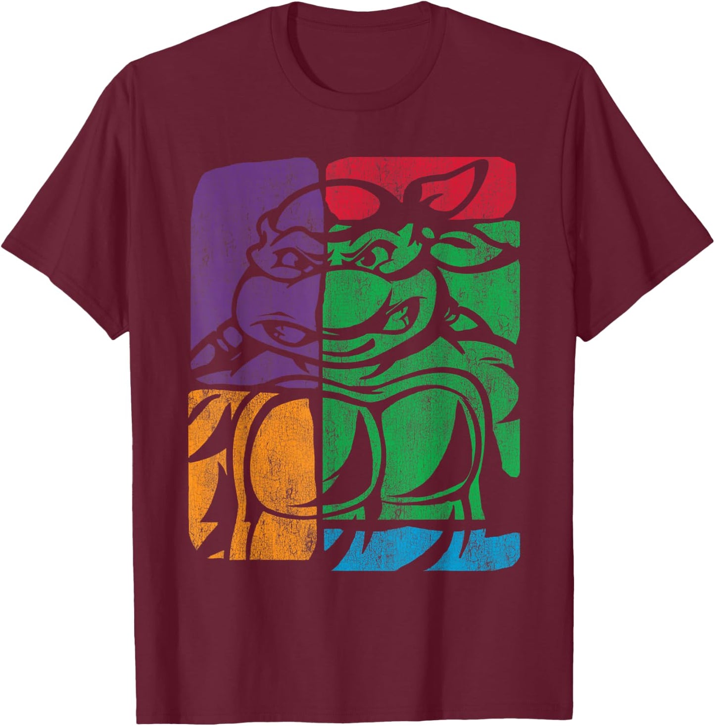 Retro TMNT Turtle Color Collage T-Shirt - T-Shirt | Maroon