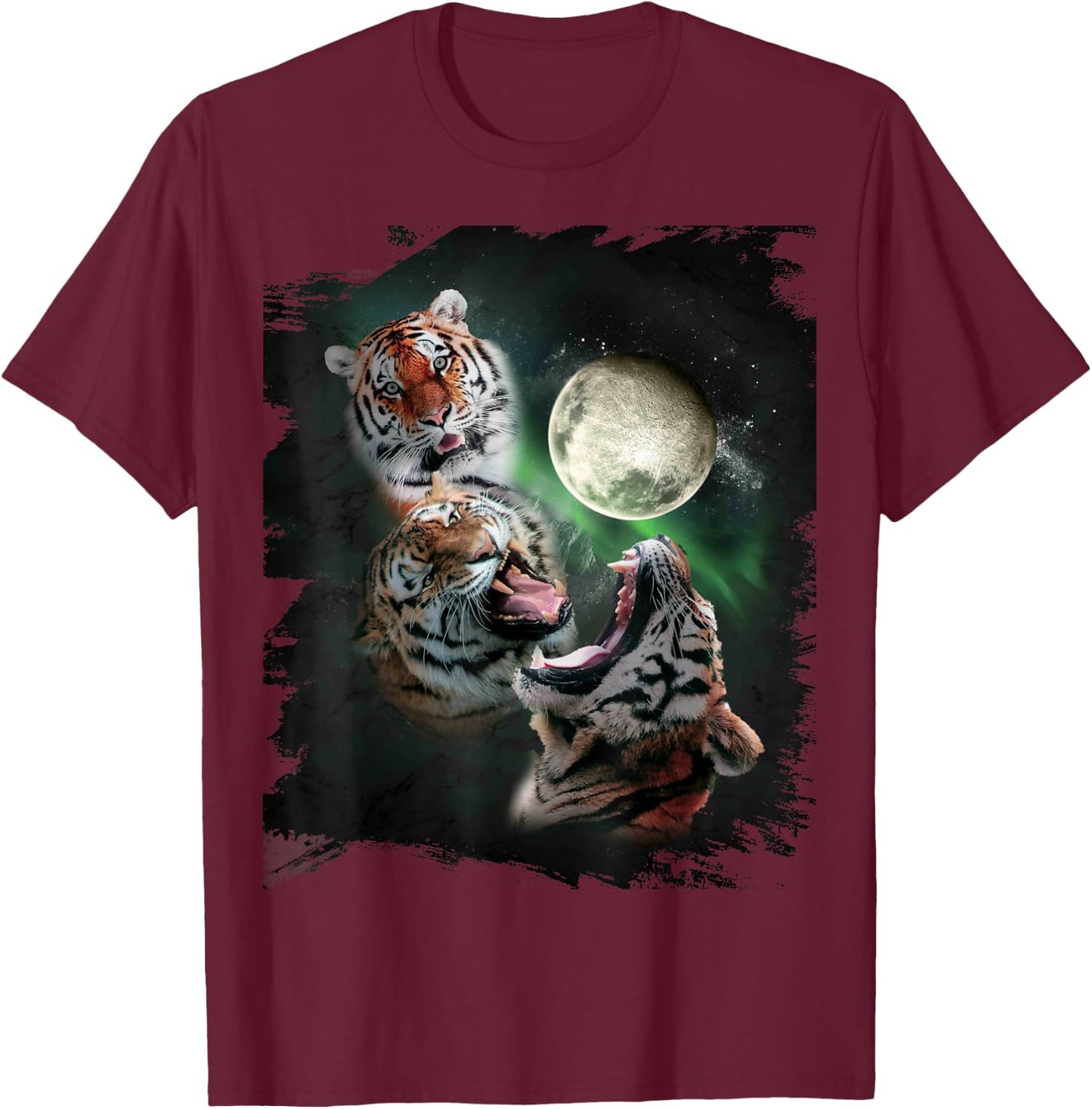 3 Tiger Moon, Wolf Tiger, Wolves Howl T-Shirt - T-Shirt | Maroon