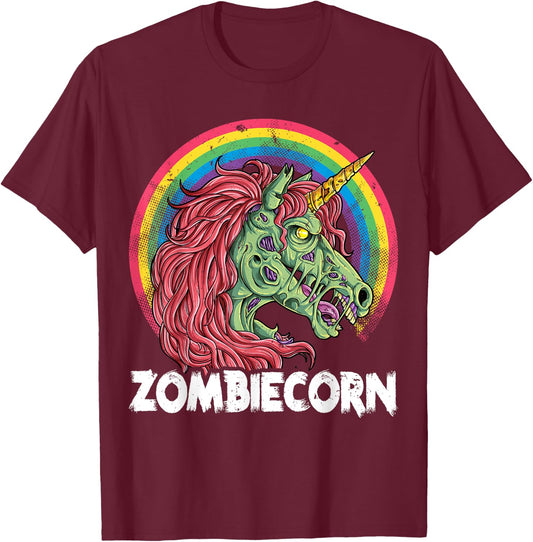 Zombiecorn Zombie Unicorn Halloween Women Girls Rainbow T-Shirt - T-Shirt | Maroon