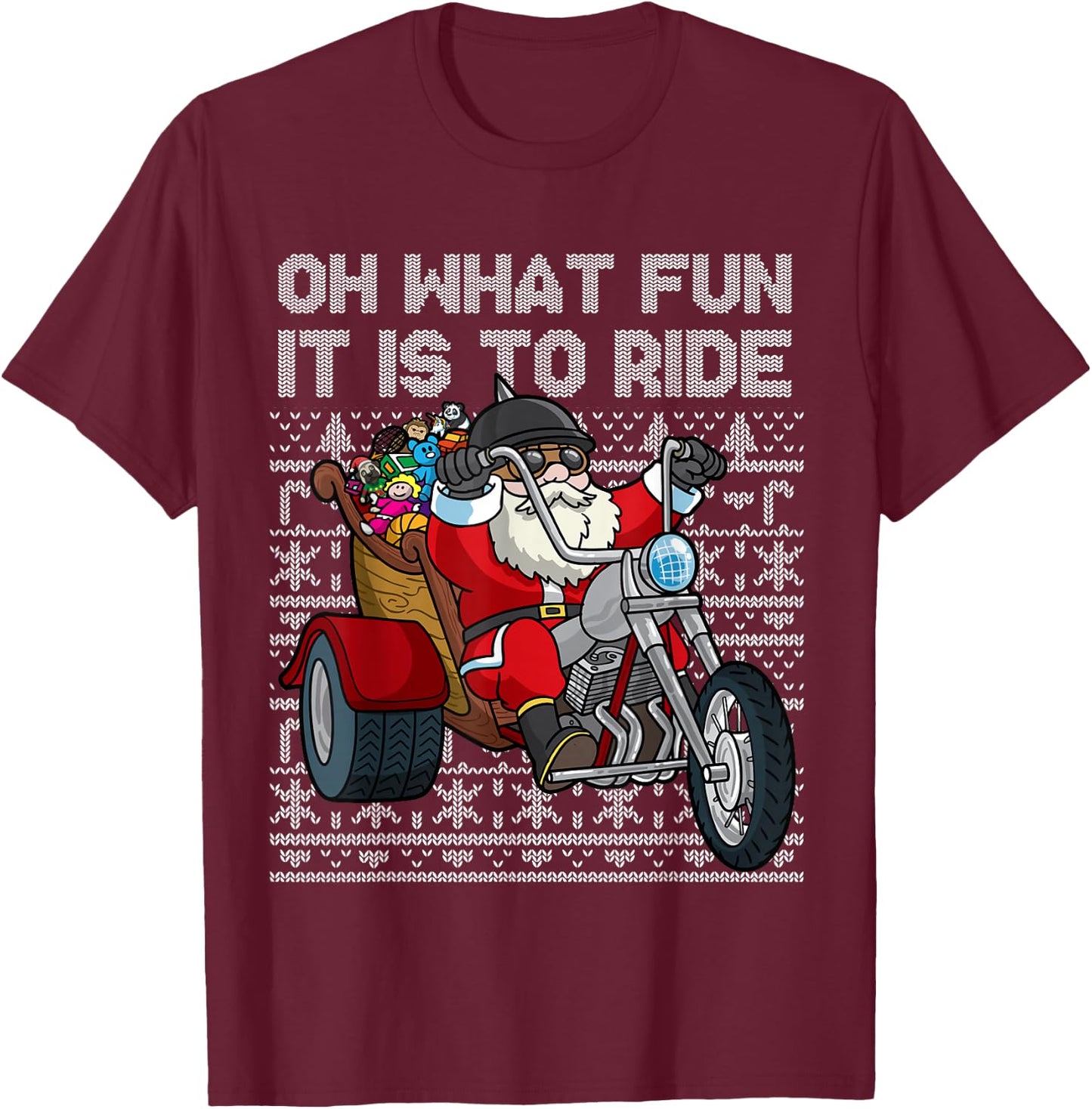Christmas Biker Santa Motorcycle Oh What Fun It Is To Ride T-Shirt - T-Shirt | Maroon