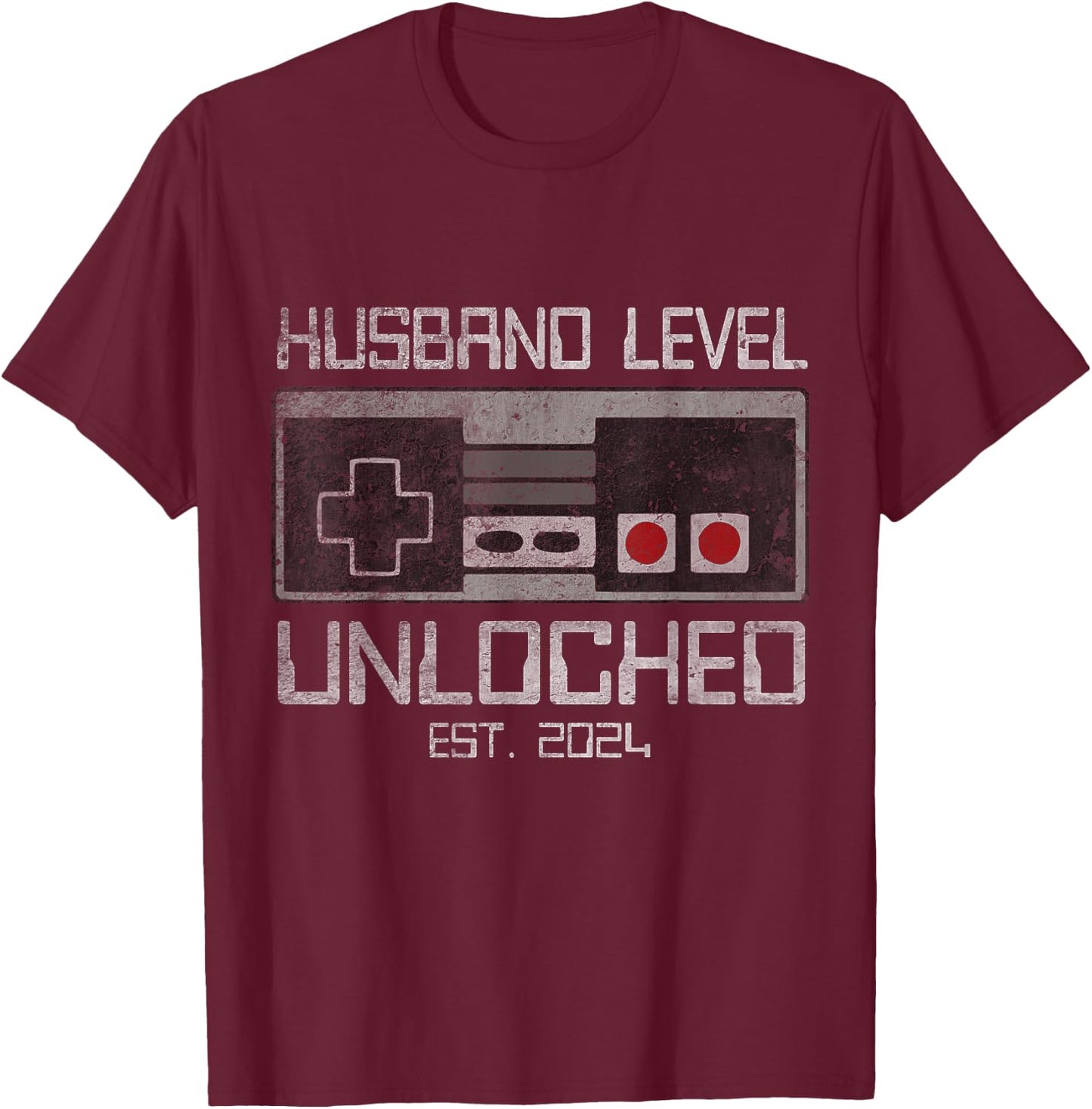 Leveled Up To Husband 2024 Newlywed Groom Newly Married T-Shirt - T-Shirt | Maroon