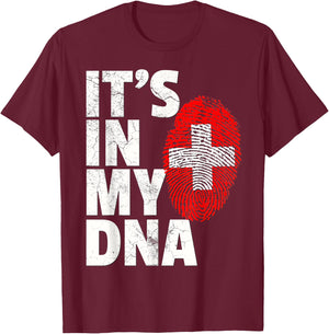 Swiss Switzerland Flag IT'S IN MY DNA Christmas Gift Country T-Shirt - T-Shirt | Maroon