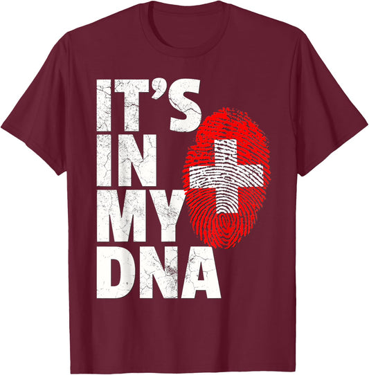 Swiss Switzerland Flag IT'S IN MY DNA Christmas Gift Country T-Shirt - T-Shirt | Maroon