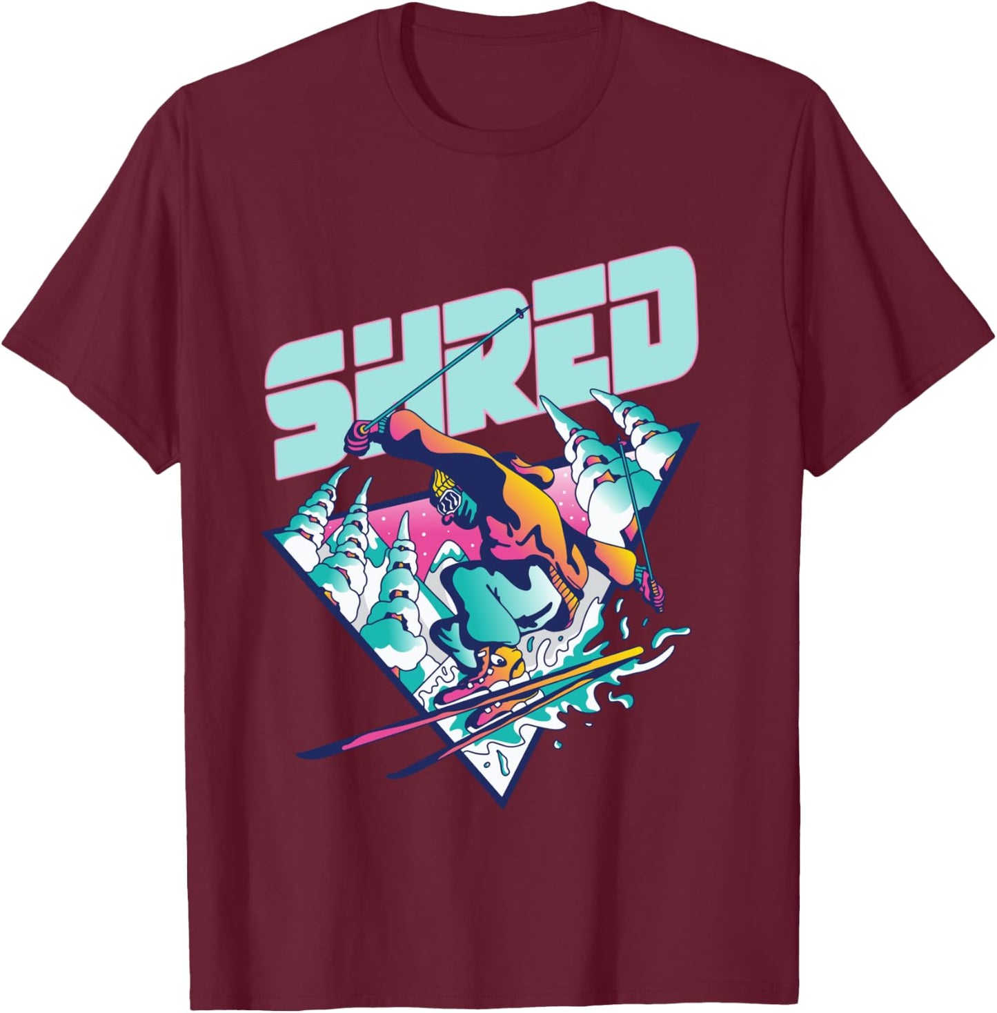 Shred Shirt Vintage Freestyle Ski 80s Costume Retro Skiing T-Shirt - T-Shirt | Maroon