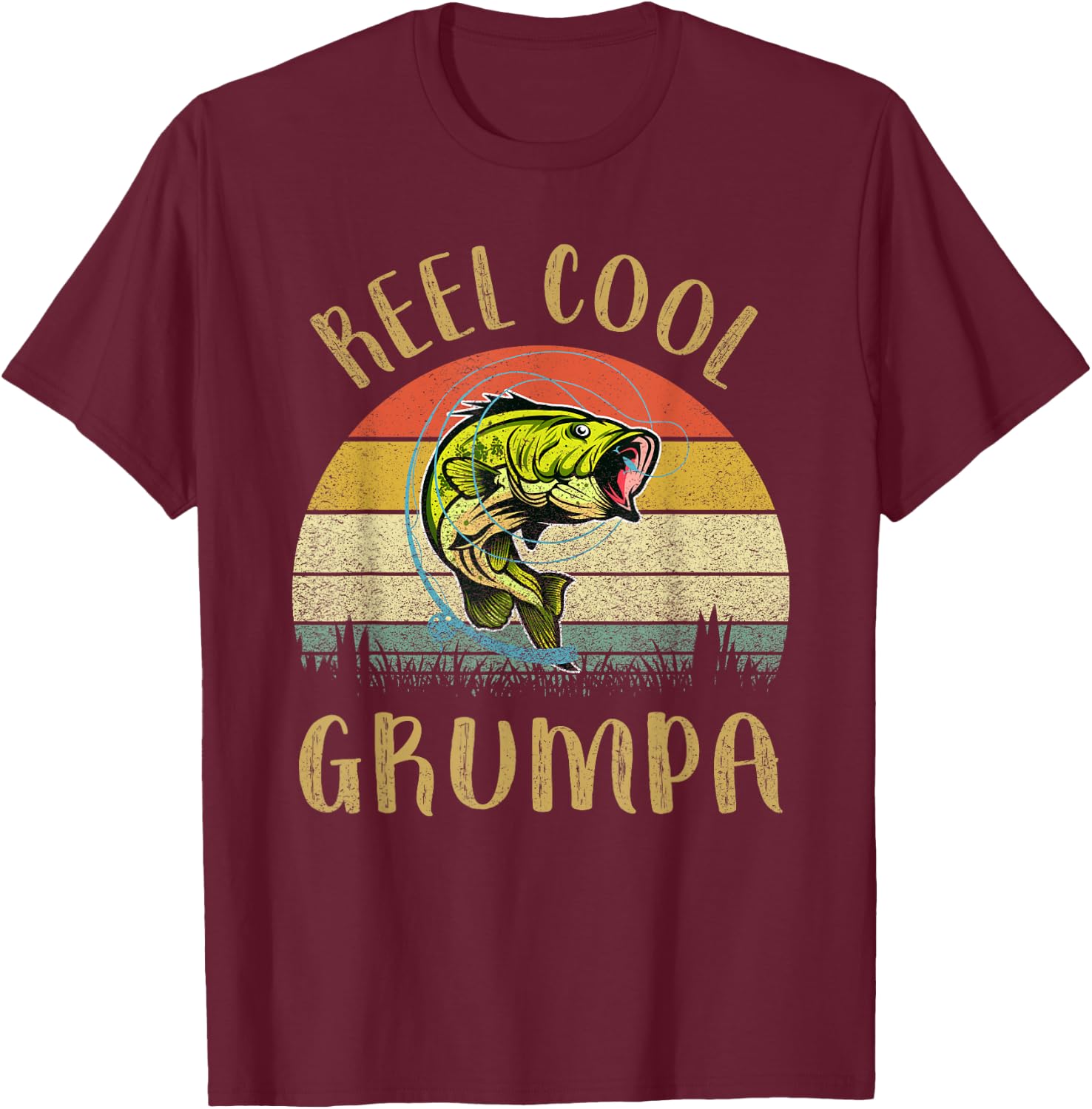 Vintage Reel Cool Grumpa Fish Fishing Fathers Day T-Shirt - T-Shirt | Maroon