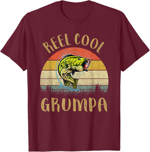 Vintage Reel Cool Grumpa Fish Fishing Fathers Day T-Shirt - T-Shirt | Maroon