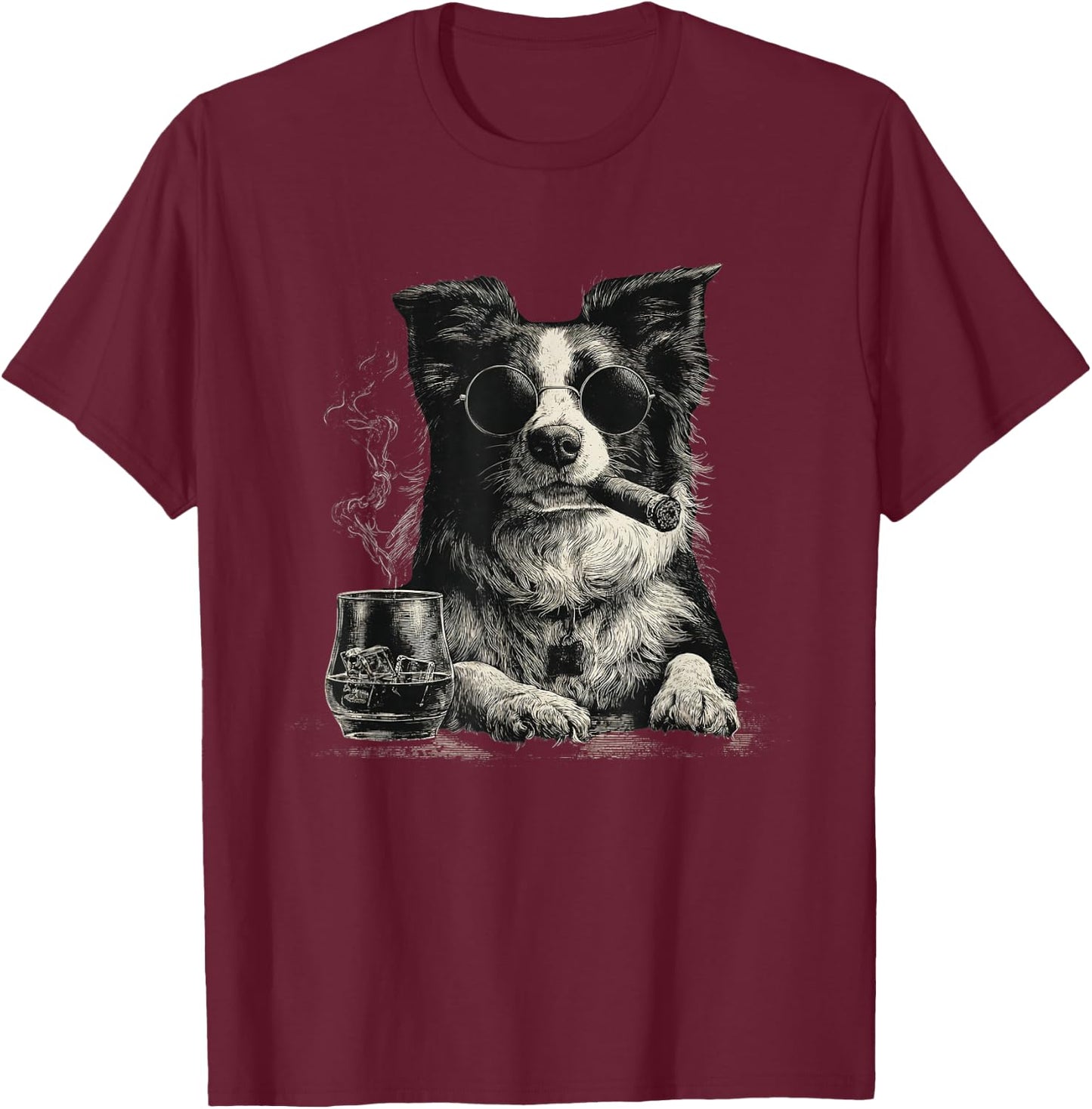 Border Collie Dad Dog Sunglasses Father's Day Family T-Shirt - T-Shirt | Maroon