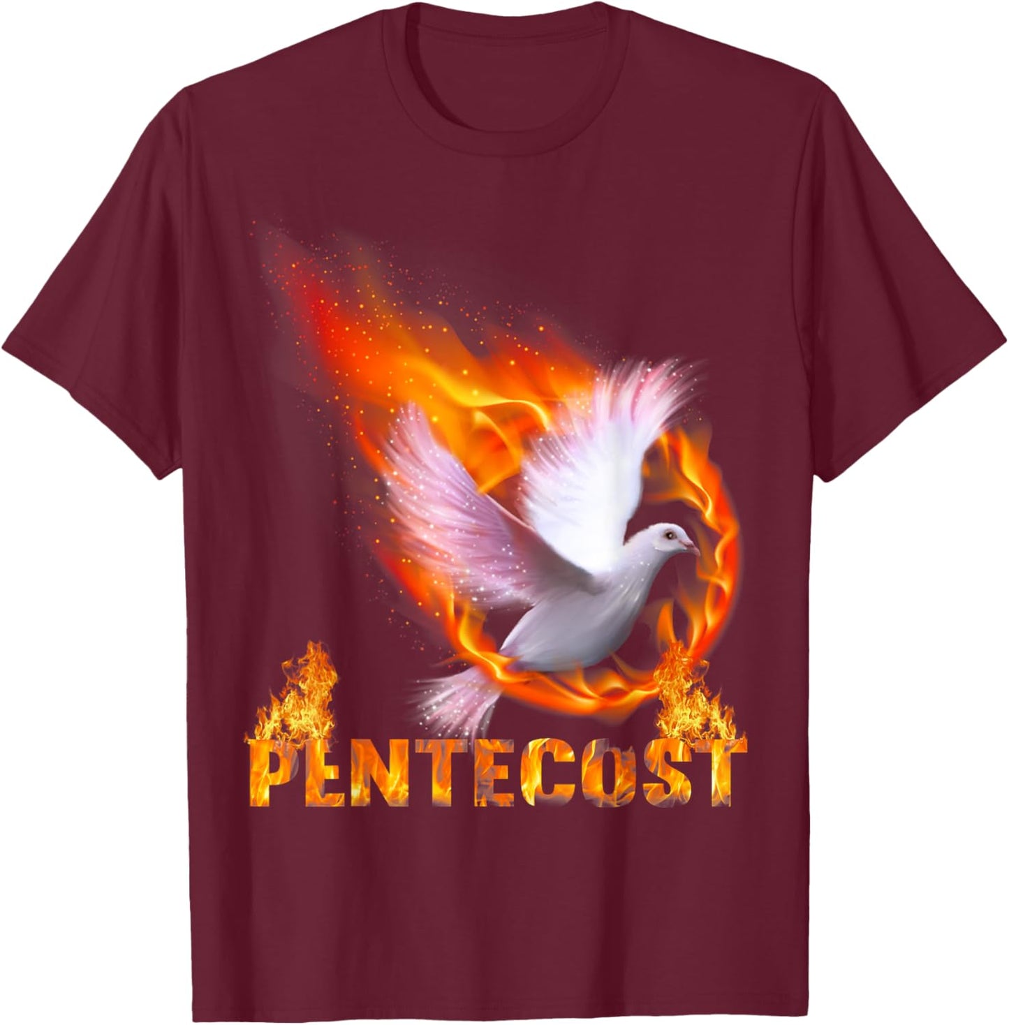 Pentecost Doves Fire Flame Holy Spirit Catholic T-Shirt - T-Shirt | Maroon
