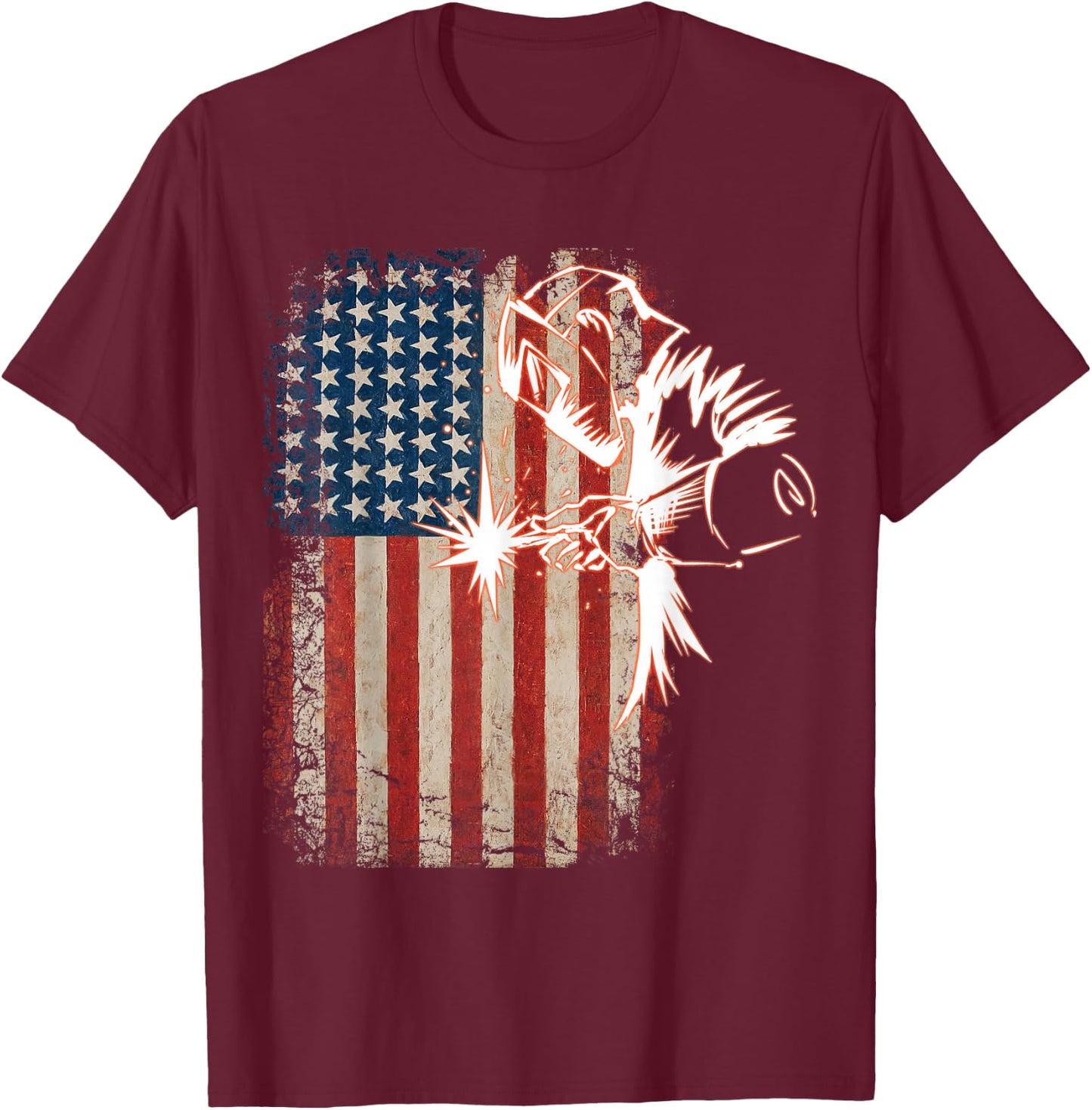 American Flag Welder Distressed Vintage Welder Mig Gift T-Shirt - T-Shirt | Maroon