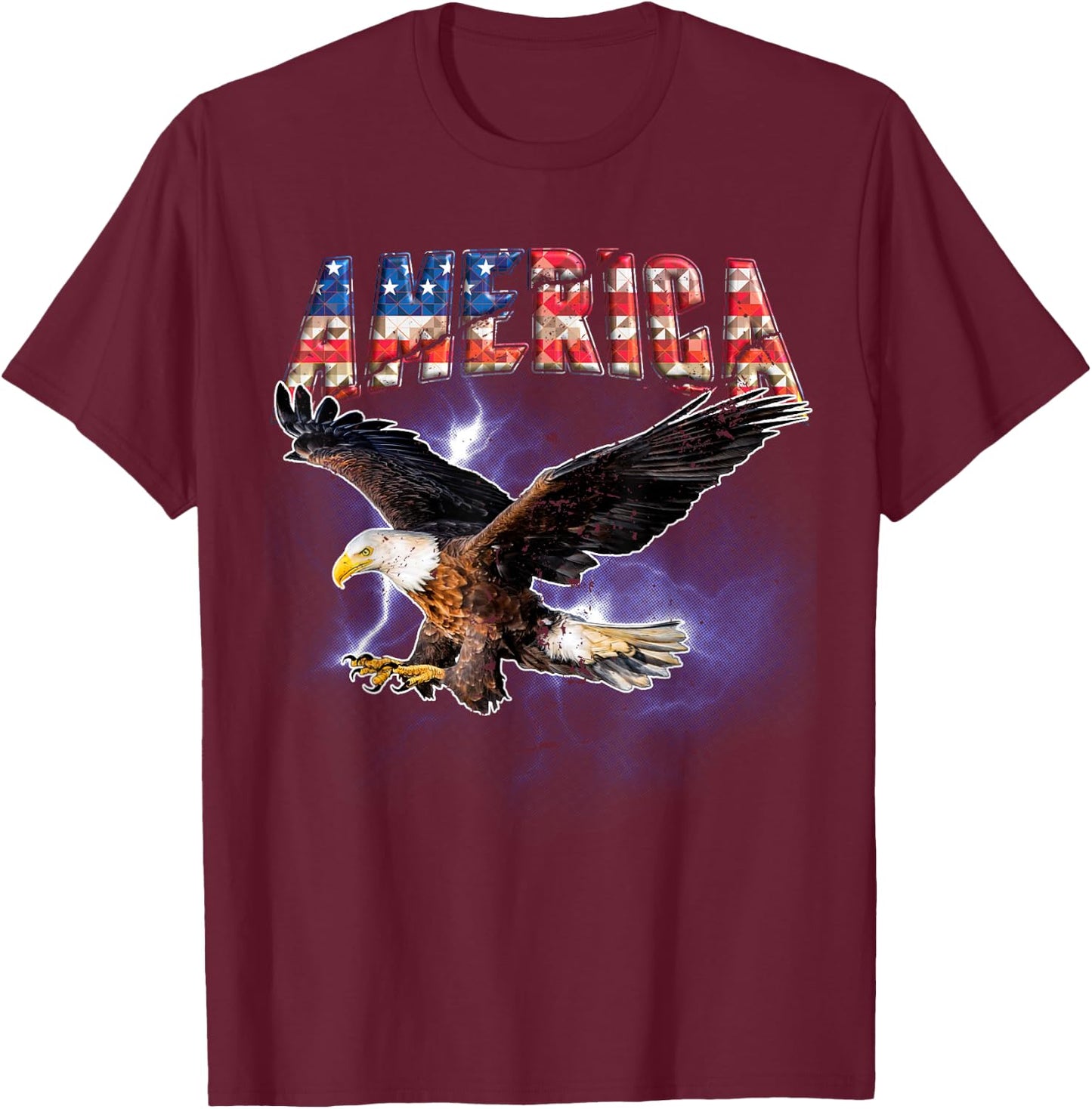 USA Flag America Font Eagle Flashes Small T-Shirt - T-Shirt | Maroon