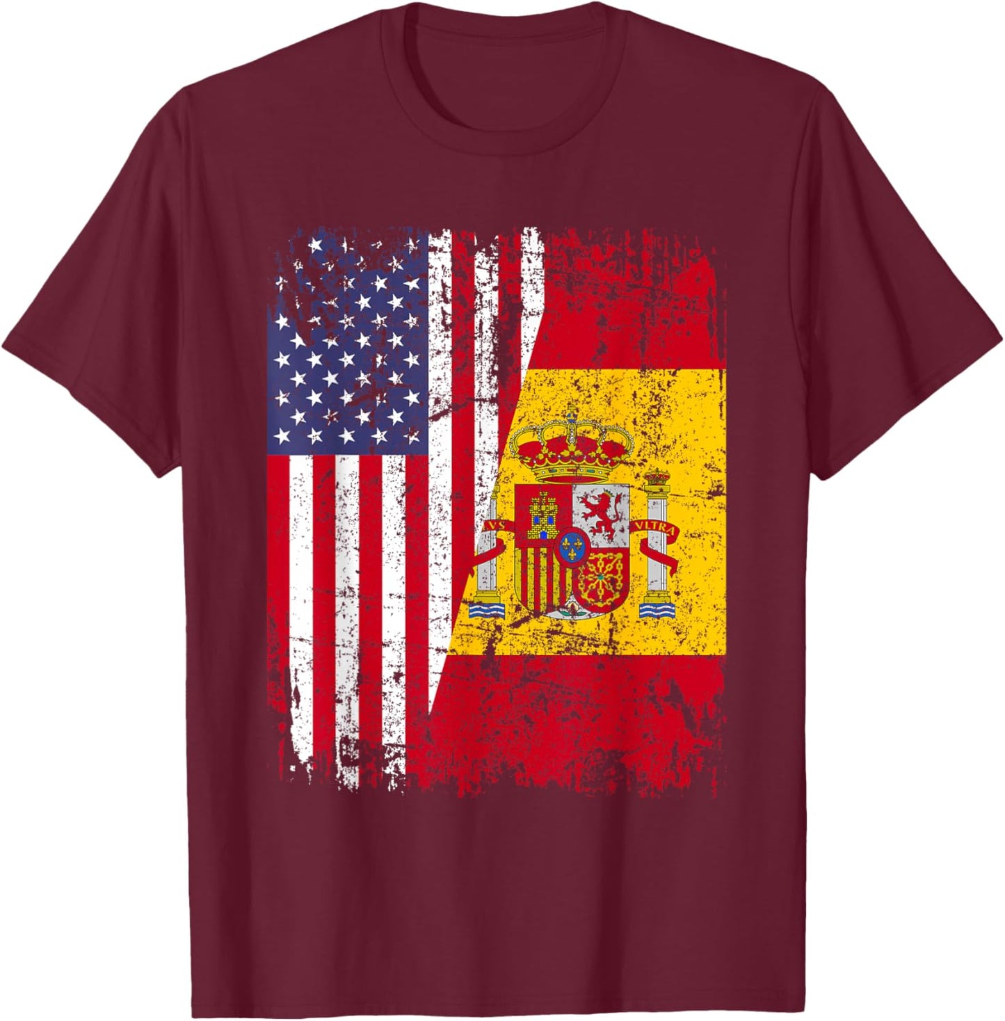Spanish Roots | Half American Flag | USA Spain Flag T-Shirt - T-Shirt | Maroon
