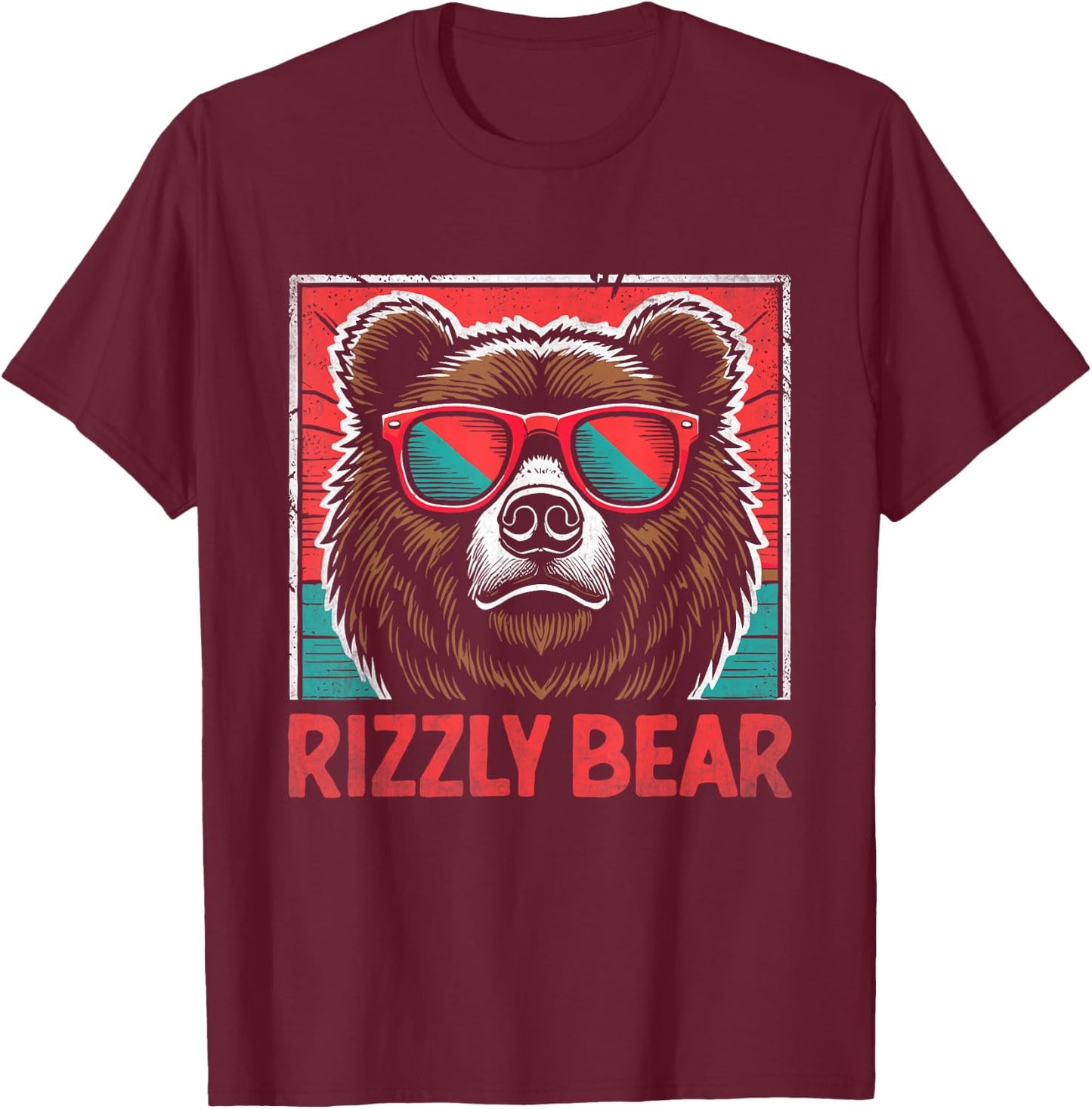 Rizzly Bear Cool Bear Wearing Sunglasses Rizz Boys T-Shirt - T-Shirt | Maroon