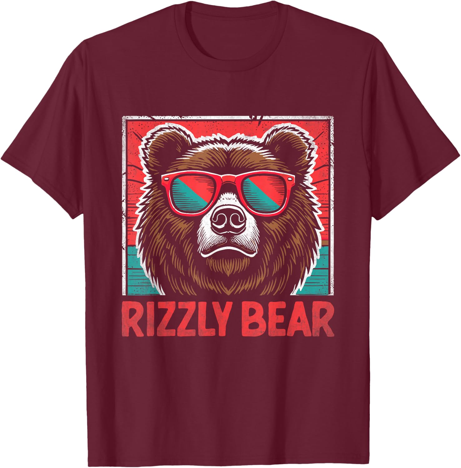 Rizzly Bear Cool Bear Wearing Sunglasses Rizz Boys T-Shirt - T-Shirt | Maroon