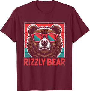 Rizzly Bear Cool Bear Wearing Sunglasses Rizz Boys T-Shirt - T-Shirt | Maroon
